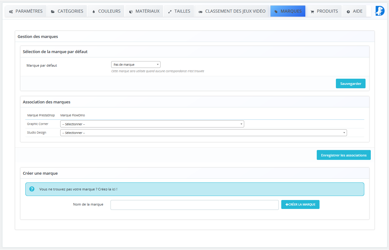 Interface de configuration des marques