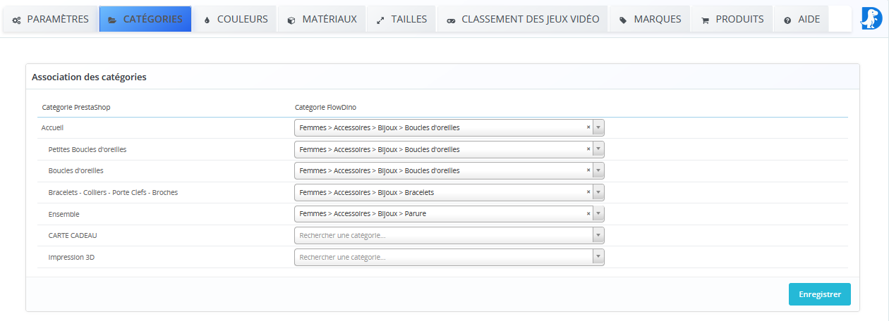 Interface de mapping des catégories