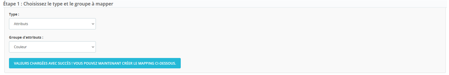 Interface de sélection du type d'attribut ou caractéristique