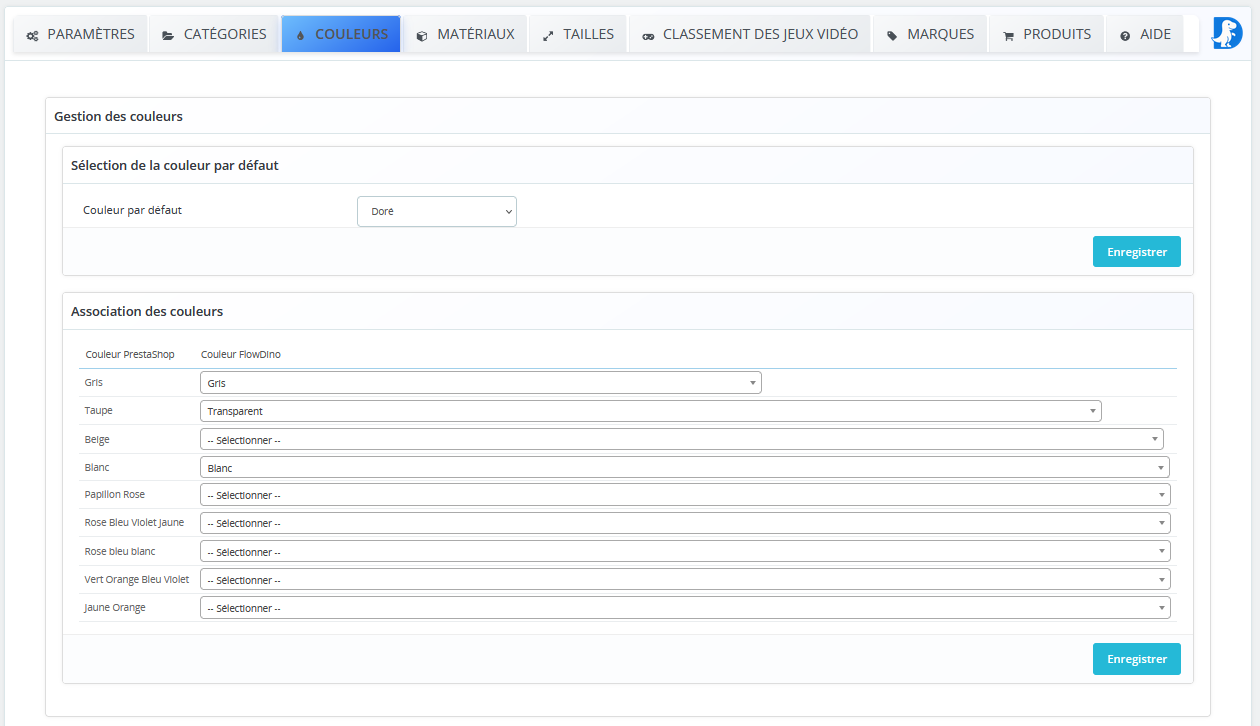 Interface de configuration des couleurs