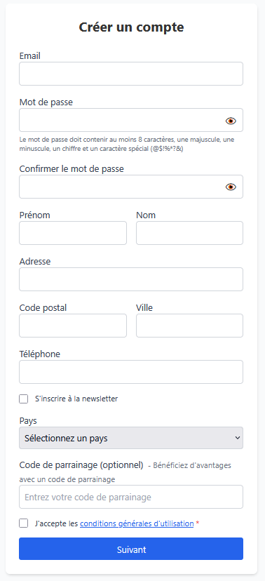 Formulaire de création de compte