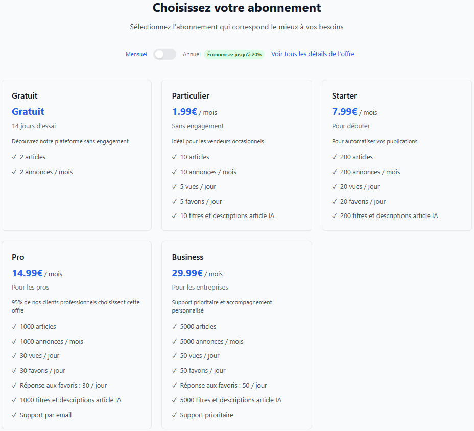 Choix de l'abonnement